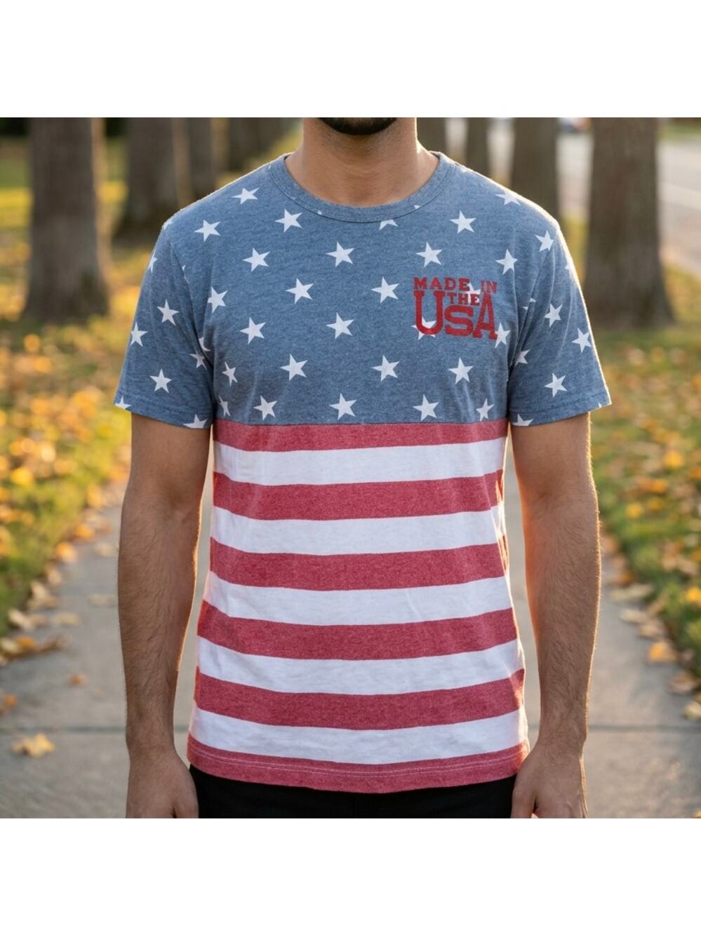 Chubbies Mens Tee S Americana Made in USA Retro American Flag AOP Patriotic